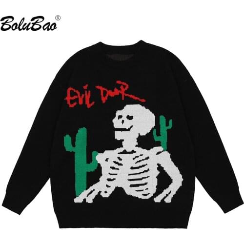 BOLUBAO Harajuku Knitted Sweaters Men Hip Hop Loose Pullover Letter Printed Sweater Streetwear Male Sweaters