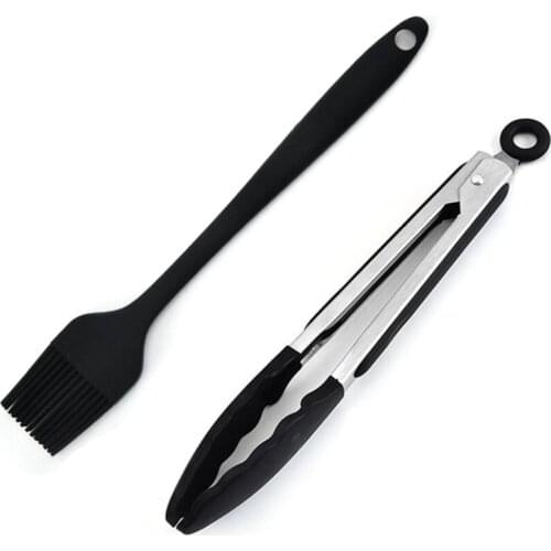 BBQ Tongs Basting Brush Set Silicone Oil Brush Kitchen Tongs BBQ Grill Food Meat Tongs Barbecue Tongs Oil Sauce Brush BBQ Tools