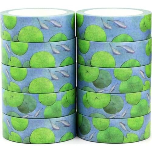 NEW 10pcs/Lot Decorative Fresh Lotus Leaf and Fishes Washi Tapes DIY Scrapbooking Planner Adhesive Masking Tape Cute Papeleria