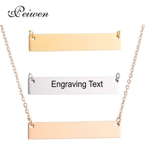 Personalized Blank Bar Pendant Necklace 3 Colors Stainless Steel Custom Name Plate Necklace Can Engrave Word Letters Jewelry Hot