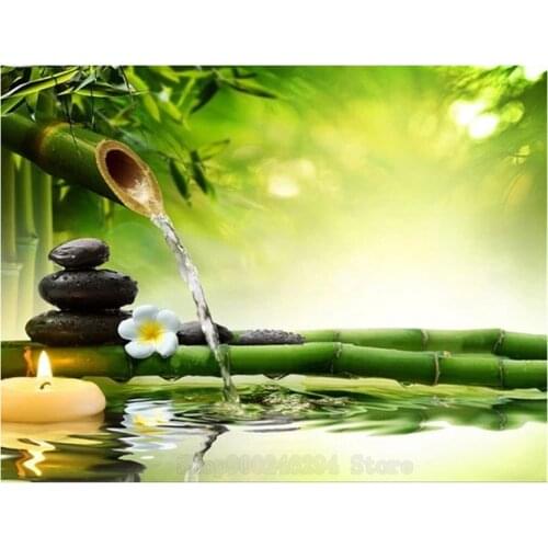 Full Square Round Drill 5D DIY Diamond Painting Candlelight and bamboo in water diamond Embroidery Cross Stitch decor FF1233