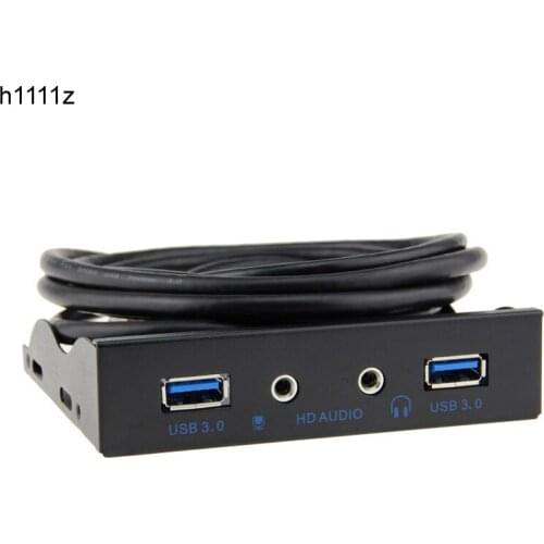 2 Port USB 3.0 Hub Splitter HD Audio 3.5mm Earphone Jack Mic Interface Front Panel Bracket Adapter for PC 20 Pin 3.5" Floppy Bay
