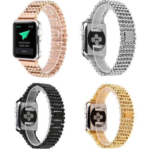 Luxury Ball Beads Strap for Apple Watch Band Series 3 2 1 Metal Wristband for iWatch 38/42mm w Stainless Steel Bracelet Adapters