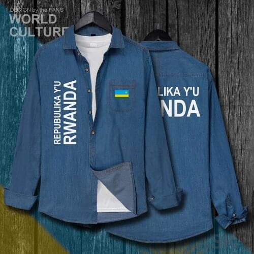 Rwanda Rwandan Rwandese RWA RW Men Flag Clothes Autumn Cotton Long Sleeve Cowboy Coat Fashion Turn-down Collar Jeans Shirt Tops