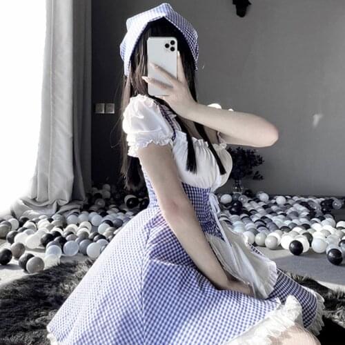 Sexy Underwear Sweet Blue Check Maid Uniform Temptation Hot Dress Erotic Lace Bralette Exotic Apparel Novelty Special Use NC00