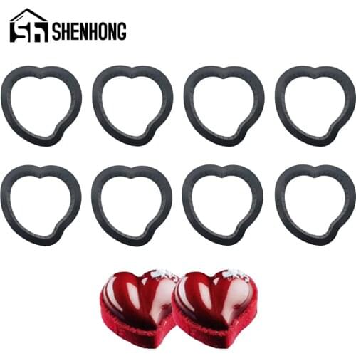 SHENHONG Heart Shape Egg Tart Cake Ring Set Fruit Cookies Pastry Kitchen Baking Molds French Dessert Plastic Perforated Mould