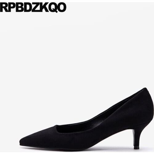 Stiletto thin size 4 34 scarpin black 2019 medium heels designer pointed toe pumps fashion 33 blue suede shoes women office work
