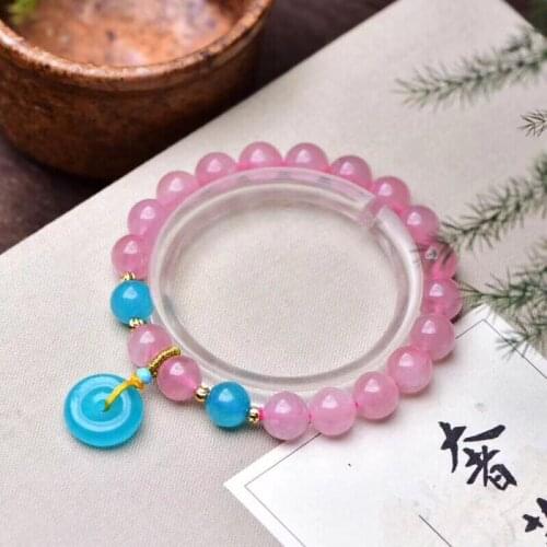 High quality Pink Natural Crystal Bracelets Tianhe Stone safety Button for Women Gifts 8mm Beads Natural Crystal Trendy Jewelry