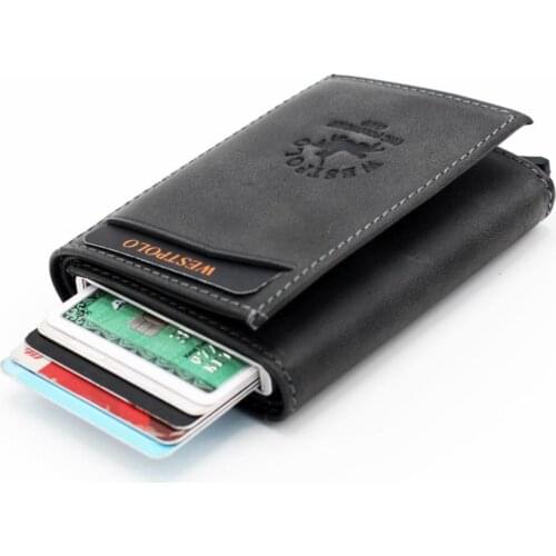 West Polo Crazy Leather Mechanism Black Mens Wallet Card Holder TAE5551