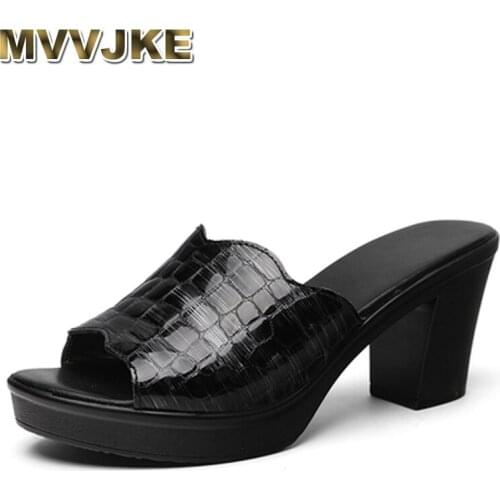 MVVJKE Women slippers ladies summer slippers shoes women high heels fashion platform summer shoes genuine leather