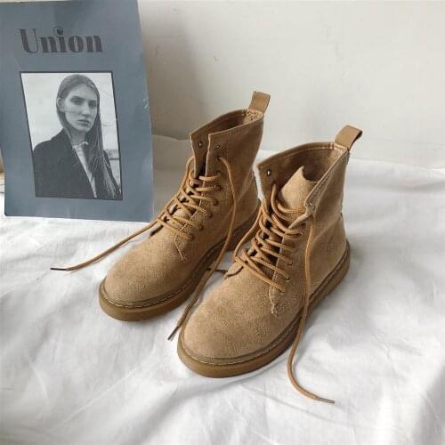 Boots Female Women Shoes Ankle 2021 Autumn British Wind Genuine Leather Thick With Short Boots Motorcycle Martin Shoes