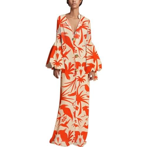 Women Elegant Autumn Sexy Print Wide Leg Pants Pants Fashion Casual Loose Trousers Office Lady Loose Wide Leg Playsuits