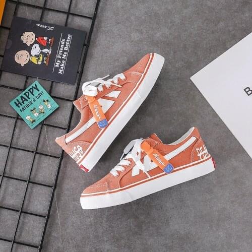 Spring And Summer Orange Casual Flat Shoes Female Lace-up Simple Classic Breathable pu Shoes Women Sneakers Zapatos De Mujer