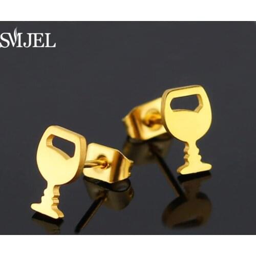 SMJEL Unique Wine Glass Earrings for Women Stainless Steel Cup Earring Fashion Jewelry Gold / Rose Gold/ Black Color