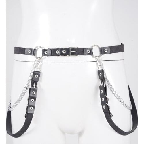 Women Metal Chain Girdle Adjustable Buckles Punk Waist Belt PU Leather Waistband Rave Costume Fashion Harajuku Garment Accessory