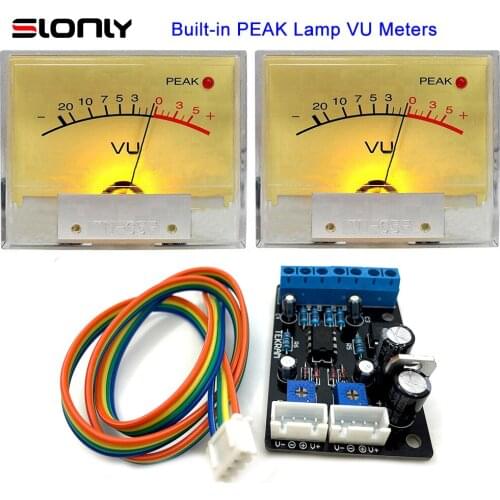 2pcs TN-65F Built-in PEAK Lamp VU Meters with 1pc Driver Board Speaker Audio Level DB Amp Power Sound Pressure Meter w/Backlight