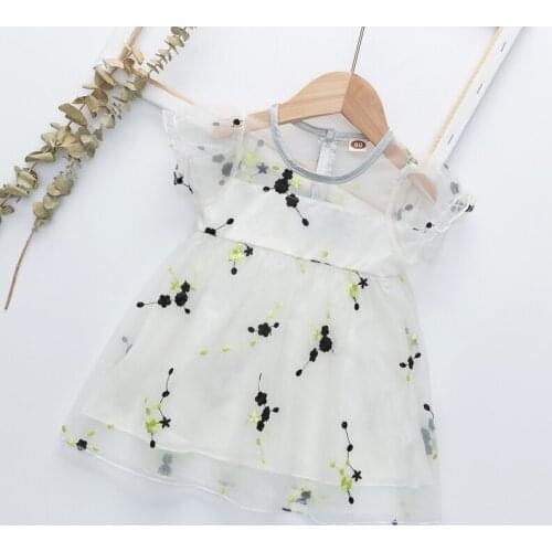 2020 Baby Girl Sweet Short-sleeved O-neck Dress Summer Fashion Embroidery Mesh Yarn Children Korean Style Princess Dress 6M-3T