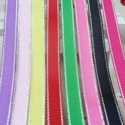 3/8'' 9mm soild color silver edge grosgrain ribbon decoration ribbon DIY handmade fabric 50 yards