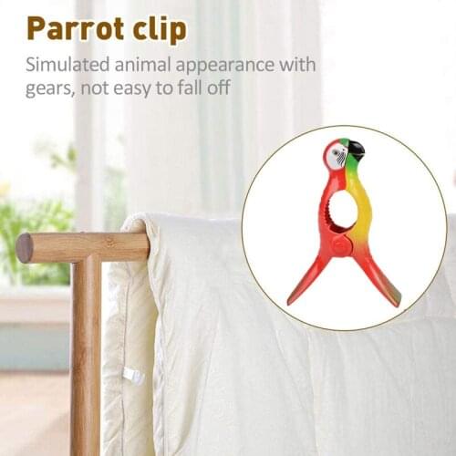 4Pcs Beach Towel Clips for Sun Loungers Parrot Bird Towel Clips Large Windproof Clothes Hanging Peg Quilt Clamp Holder