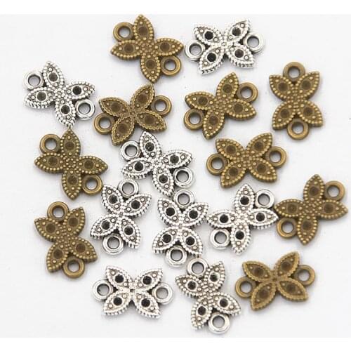 50Pcs 7X11mm New Product Two Color Butterfly Flowers Charms Personality Connector Jewelry Metal Alloy Marking DIY Handmade Craft