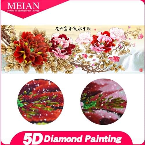 Meian 5d diy diamond painting peony flower Rhinestone Crystal Drill Diamond Embroidery Special Shaped Diamond Mosaic Home Decor