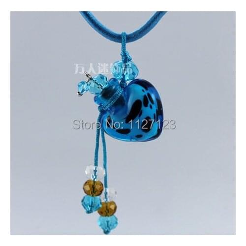 Free shipping!!3pcs Murano Glass Perfume Necklace Leopard Heart ( blue),Essential Oil Vial Necklace,Perfume Bottle Jewelry
