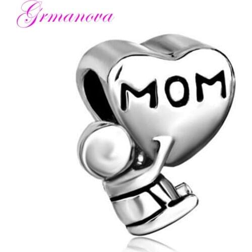 Heart-shaped mother child big hole charm bead female DIY jewelry classic popular amulet Fit Pandora Bracelet Womens DIY Jewelry