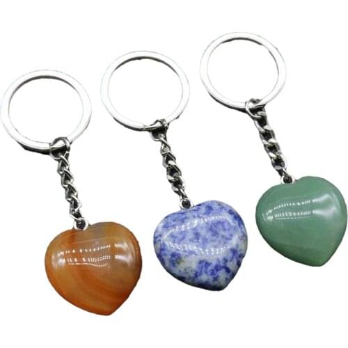 Lover Heart Stone Keychain Pendant Ranmanti Charm Bag Gift Girl Boy Friend Gifts Heart Shape Healing Keyring
