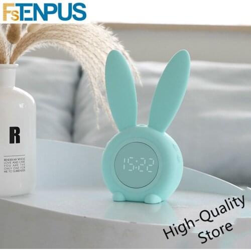 HQ rabbit alarm clock multifunctional temperature display charging bed head sleepy alarm clock with voice controlled night light