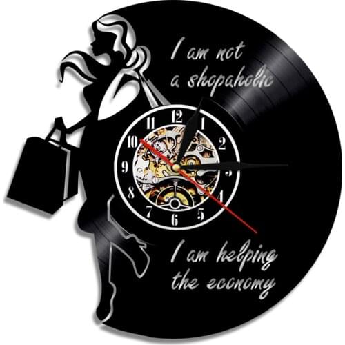 Shopaholic Decorative Wall Clock Modern Design Fashion Shopping Lady Vinyl Record Wall Clock 3D Wall Watch Girlfriend Gift