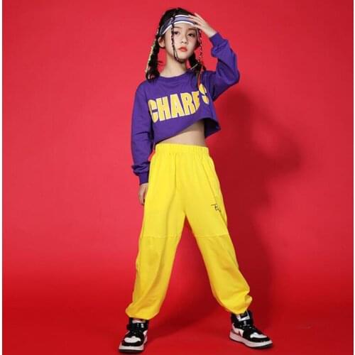 Kids Festival Outfits Hip Hop Clothing Sweatshirt Top Crop Casual Pants for Girl Jazz Dance Costume Ballroom Dancing Clothes