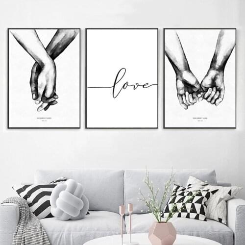 Initial Name Personal Name Wall Art Canvas Painting Core Lover Hold Hands Pictures Poster Print Interior Gallery Room Home Decor