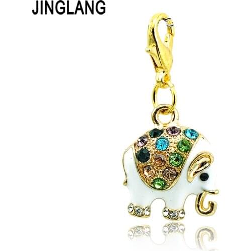 JINGLANG Free Shipping 12pieces/Lot Fashion Girls Charms Color Rhinestone Elephant Animal DIY Charms Jewelry Accessories