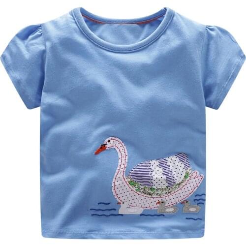 Jumping Meters Girls Tee Swan Appliques Girls Shirt Baby Summer Clothes 18 Cartoon Kids T-shirts Clothing Children Short Tshirt
