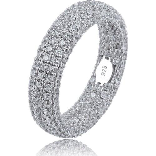 925 Silver Pave Setting Synthetic Diamond Ring Luxury Personality Woman and Man Engagement Wedding Ring