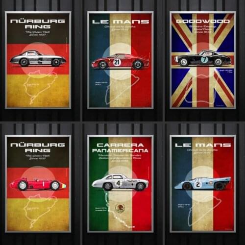 Le Mans Carrera Panamericana Nurburg Ring Posters Print on Canvas Modern Wall Art Pictures for Home Living Room Cuadros No Frame
