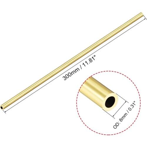 Uxcell Brass Round Tube 300mm Length 8mm OD 1.5mm Wall Thickness Seamless Straight Pipe Tubing