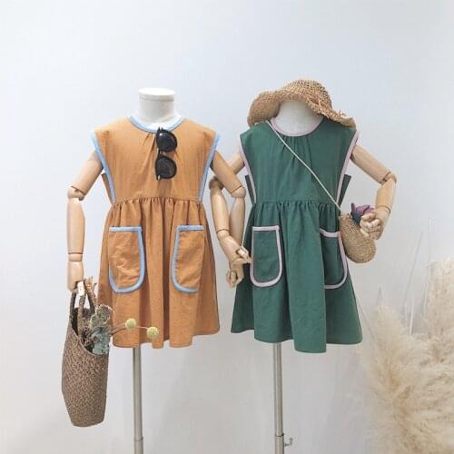 2020 Baby Girls Summer Dress Cotton Patchwork Pockets Toddlers Kids Princess Vest Dresses for Girls Costumes