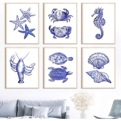 Fossil Fish Turtle Jellyfish Octopus Crab Vintage Art Canvas Painting Nordic Posters Prints Wall Pictures For Living Room Decor