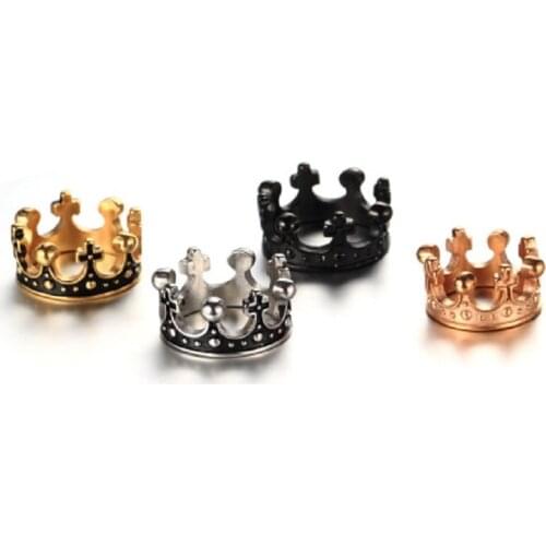 Four colors men 's punk fashion trend stainless steel ring retro crown titanium steel rings
