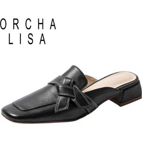 ORCHA LISA 2021 Comfort Plus Ladies Slippers Mules Appliques Square Toe Slingbacks 2cm Chunky Heel Size 34-42 Black Beige A4324