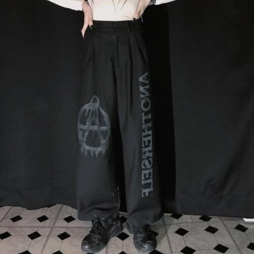 Fall feeling wide leg pant straight tube men and women BF autumn dark trousers lazy graffiti suit casual drag down pants