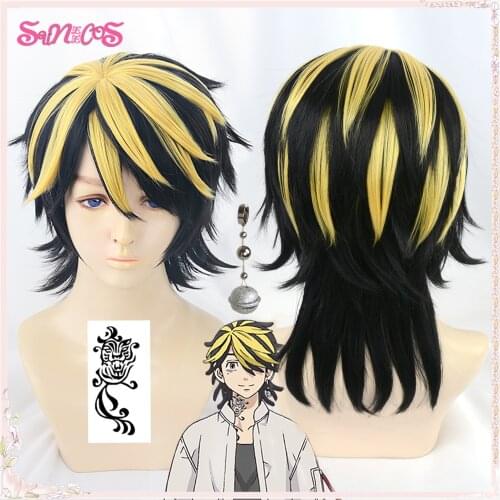 Tokyo Revengers Hanemiya Kazutora Cosplay Wigs Black Golden Short Wig Tokyo Manji Gang Captain Hair Heat Resistant Synthetic
