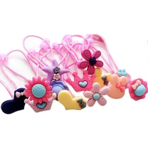 Child Baby Girls Polished Plastic Hair Clip Cute Cartoon Animal Floral Elastic Rubber Band Ponytail Holder Party Hairpin Random