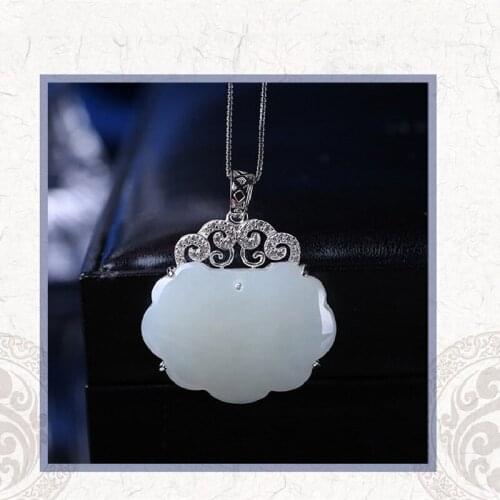 S925 Sterling Silver Inlaid Natural Hetian Jade White Jade Pendant