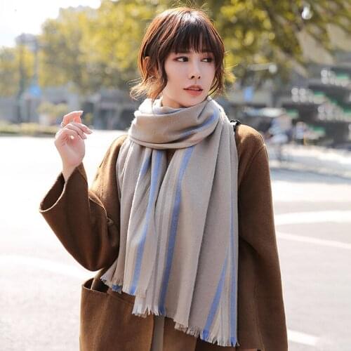 Wool Scarf Winter Women Shawls and Wraps Pashmina Warm Vintage Scarves for Ladies Striped Cashmere Scarf Outdoor Echarpe Femme