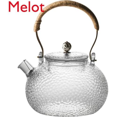 Glass Pot Hammer Pattern Teapot C Tea Brewing Tea Cooking Household Kombucha Heat-Resistant Glass Loop-Handled Teapot