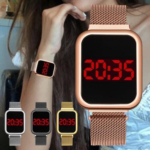 Student Steel Belt LED Mesh Square Fashion Watches for women Business Personality Touch Screen Electronic Female Clock