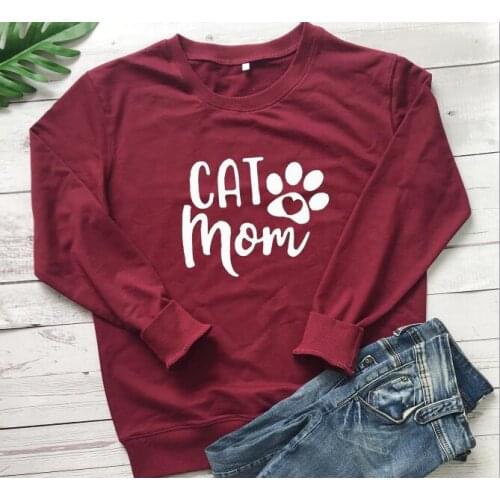 Cat Mom Paw Sweatshirt Casual Fashion Clothing Funny Cat Lover Mom Gift Hoodies Cotton Unisex Cat Paw Graphic Pullover art Tops