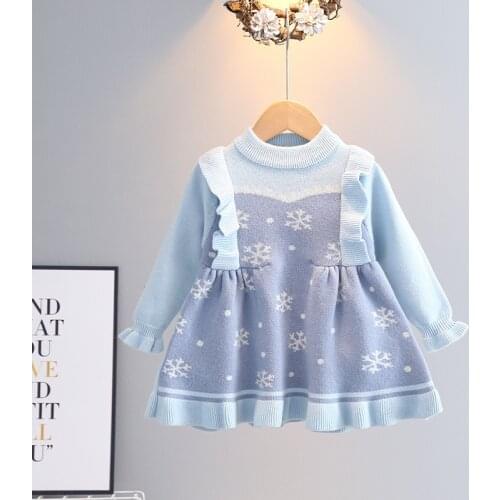 2021 new Girls Knitted Wool Long Sleeve patchwork dress girl baby Ruffle long sleeve bow Plaid knitted dress vestidos
